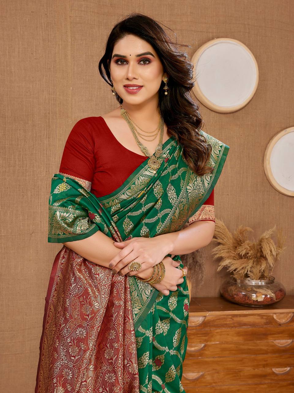 New Designer Banarasi Soft Silk Green Saree.
