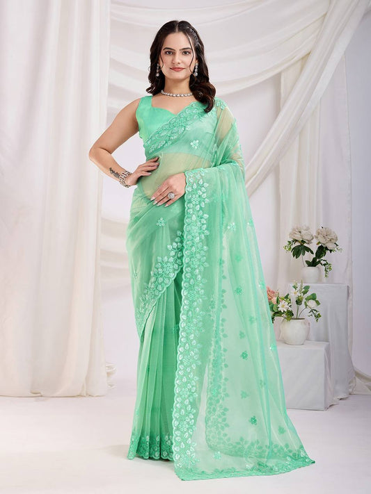 Adorable pretty Gold Twill Net Saree Collection.