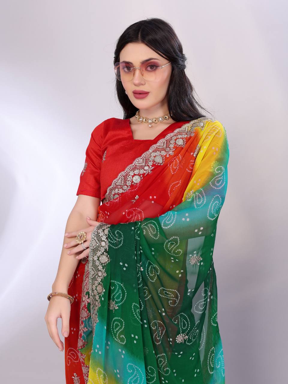 Gorgeous Designer New Multi Colored Bandhani Printed Saree Collection.