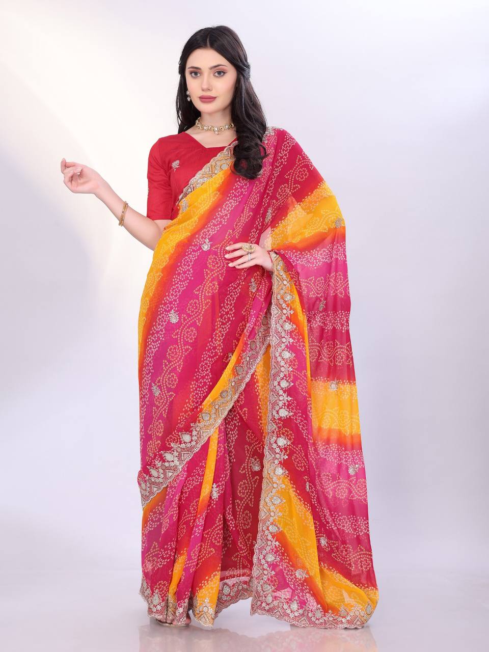 Beautiful Wedding Wear Special New Leriya Bandhani Printed Saree Collection.