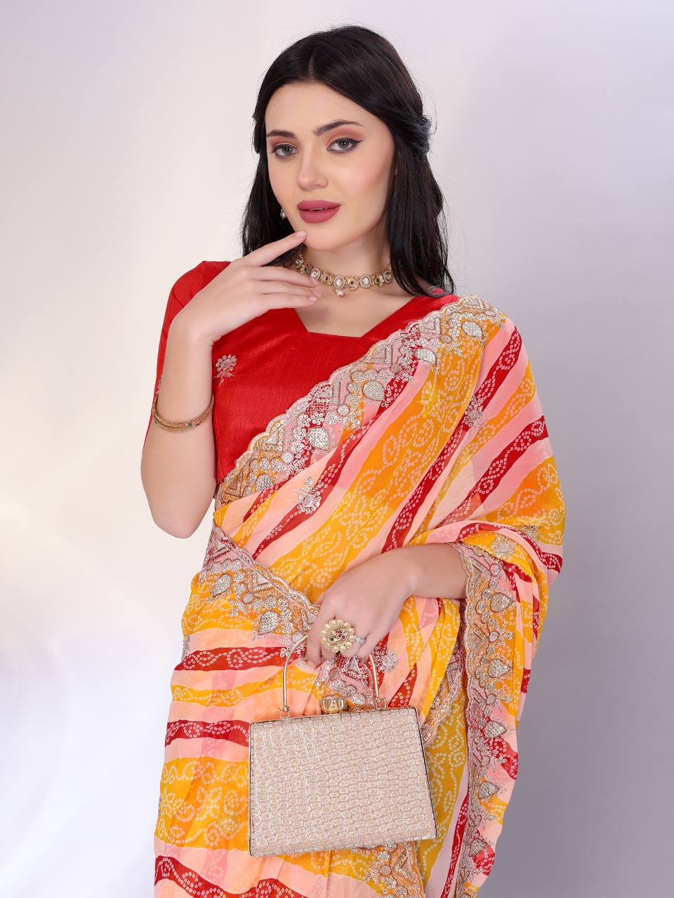 Latest Trendy Leriya Bandhani Printed Saree Collection.