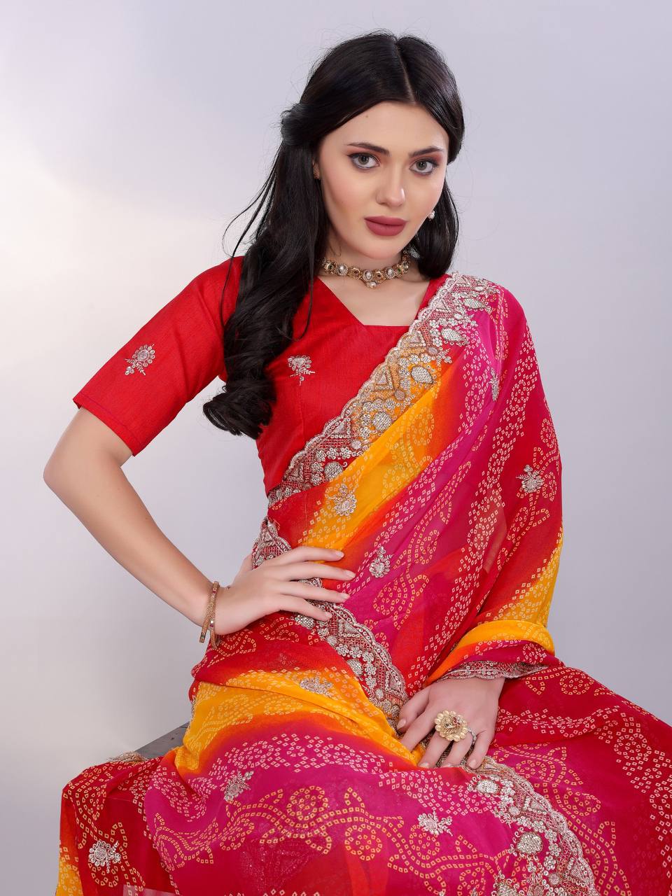 Beautiful Wedding Wear Special New Leriya Bandhani Printed Saree Collection.