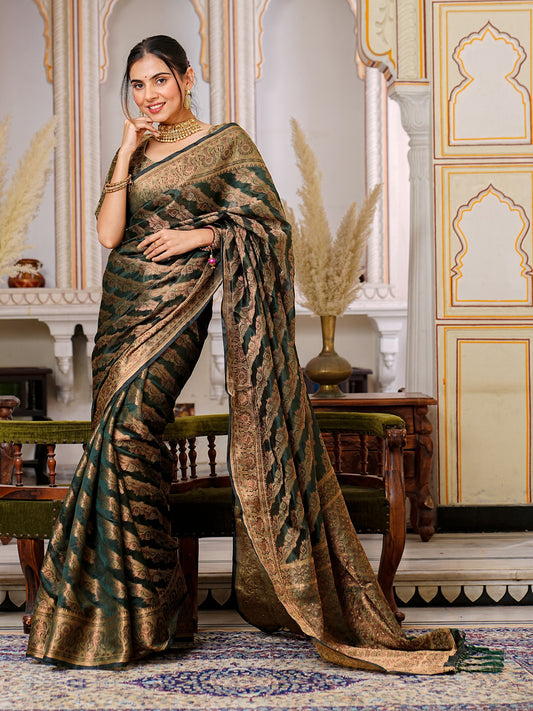 Amazing Designer Green Colour Pure Organza Saree.
