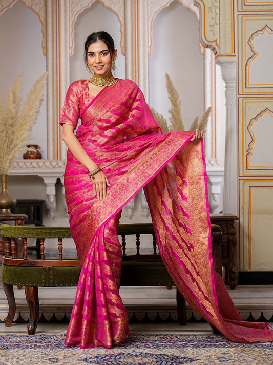 Gorgeous Pink Colour Pretty Organza Saree Collection.