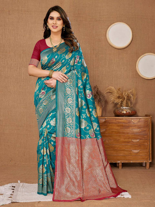 New Designer Banarasi Soft Silk Wine Color Saree.