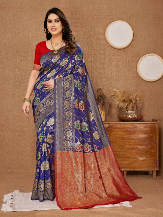 New Designer Banarasi Soft Silk Occasions Wear Special Blue Color Saree.