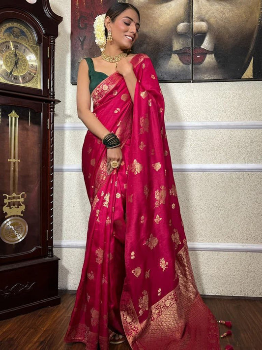 Preety Preamium Banarasi Soft Silk Pink Color Saree.