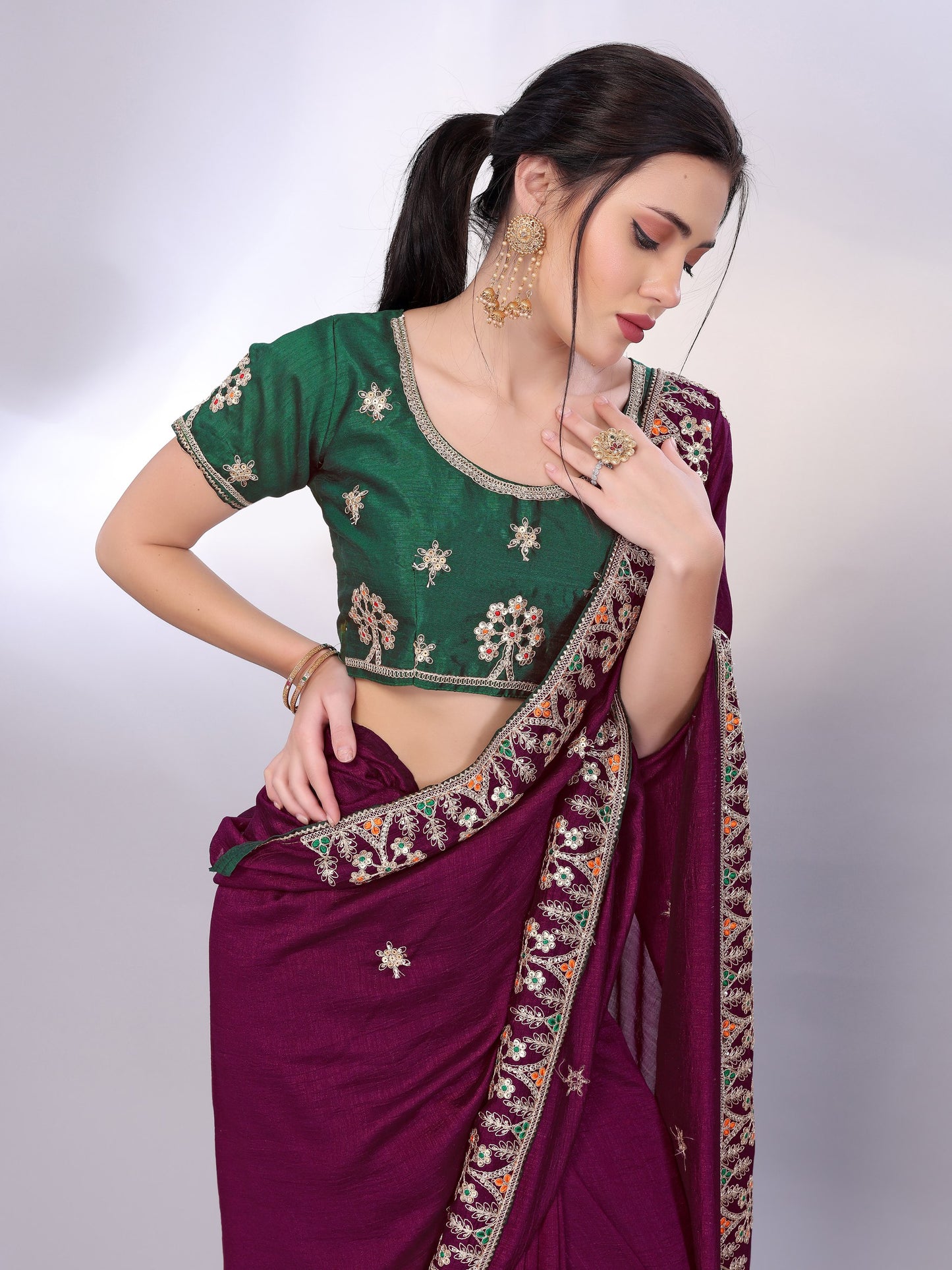 Most Pretty Two Tone Soft Silk Designer Saree.