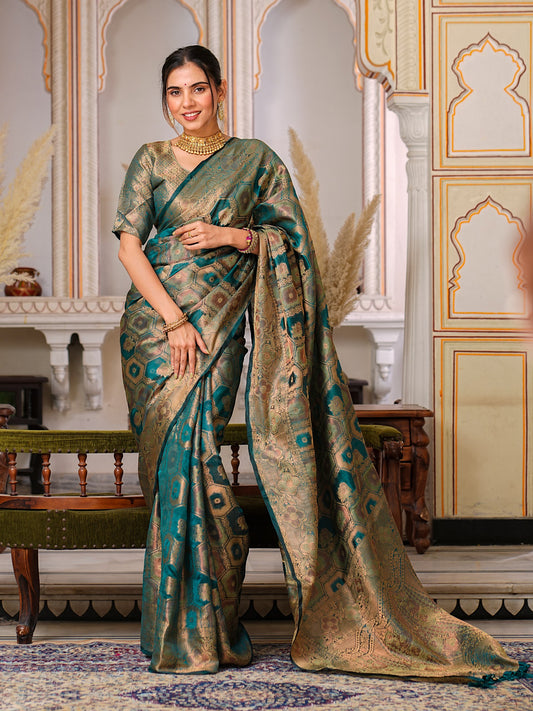 Rama Color Trendy Wedding Function Special Designer Saree Collection.