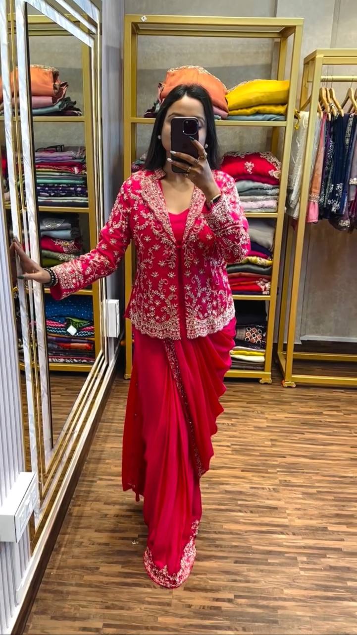 Beautiful Designer Pink Ready To Wear Saree Collection.