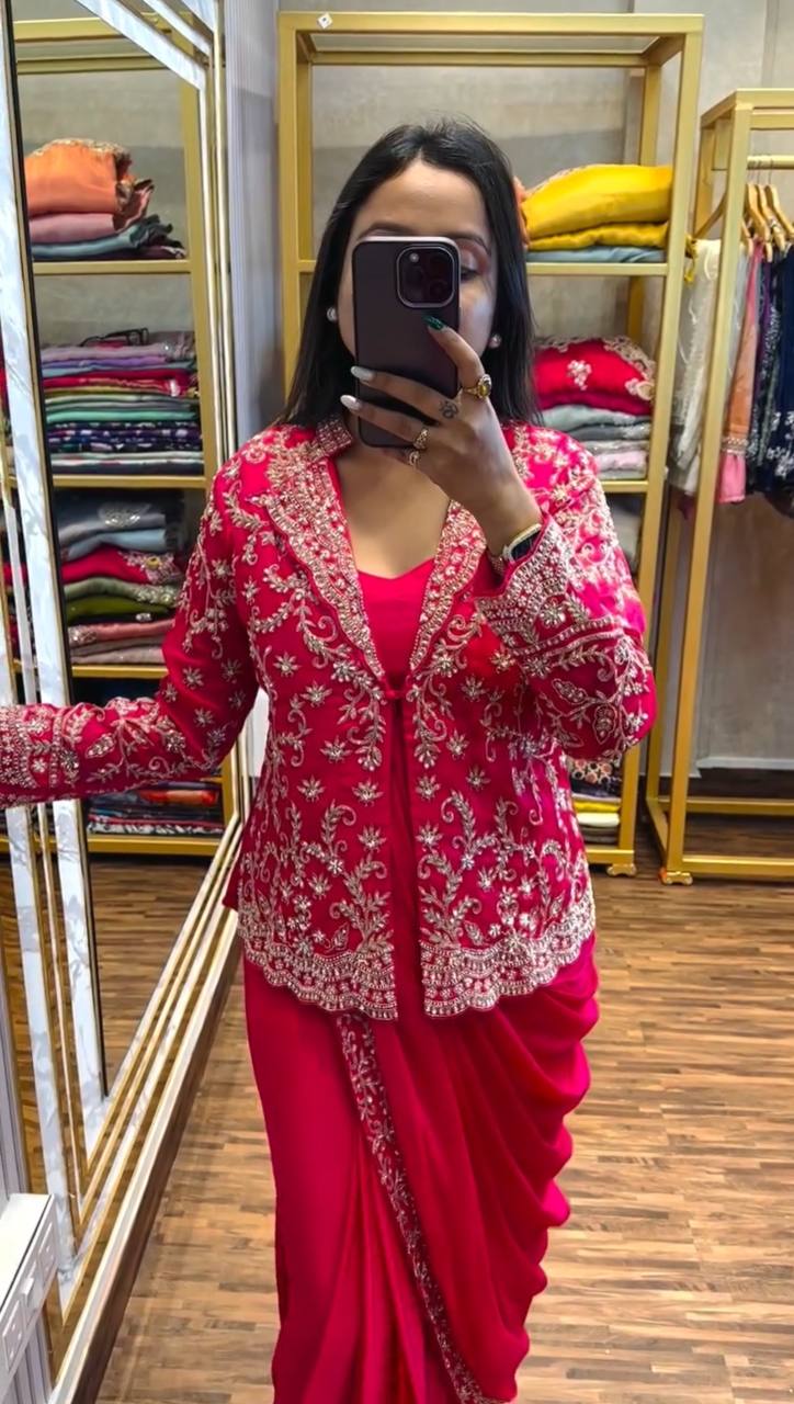 Beautiful Designer Pink Ready To Wear Saree Collection.