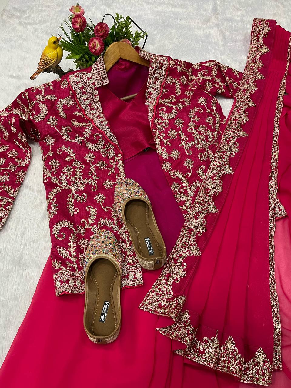 Beautiful Designer Pink Ready To Wear Saree Collection.