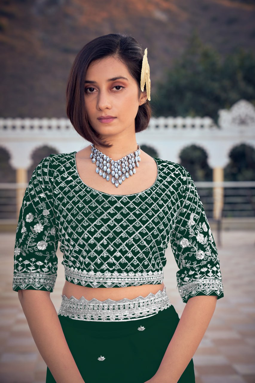 Party Wear Designer Pure Organza silk Green Colour Saree.