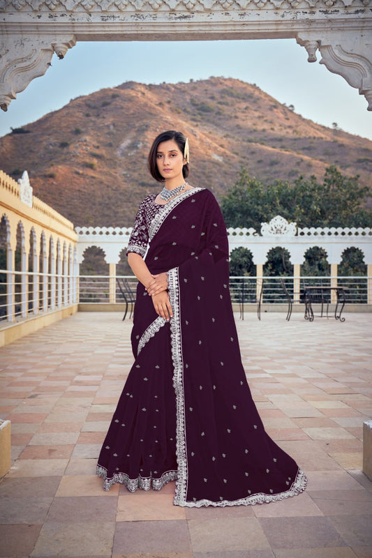 Reception Party Wear Special Pure Bright Organza Silk Sequence Work Saree.