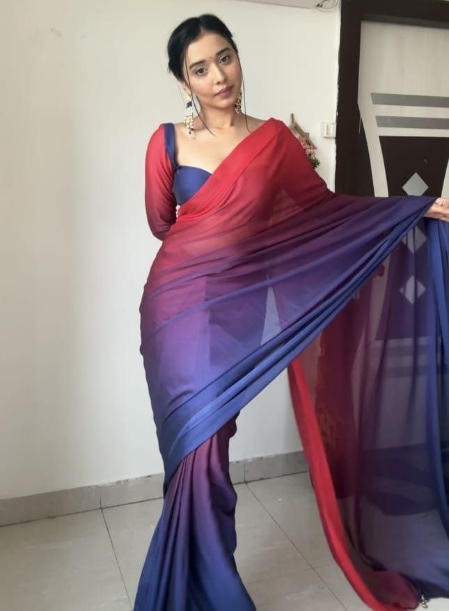 1 - Min Ready To Wear Rangoli Saree With Unstitched Blouse.