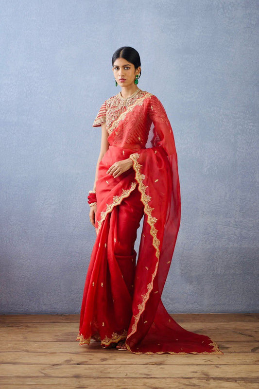 Latest Designer Pretty Red Organza Silk Saree Collection.