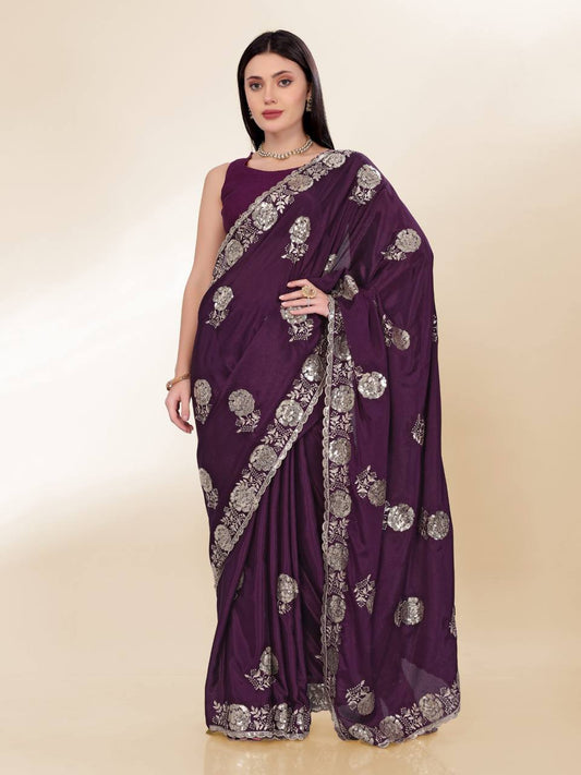 New Trendy Designer Chinon Silk Saree Collection.