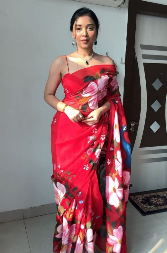 Party Wear Premium Organza Silk Ready To Wear Saree.