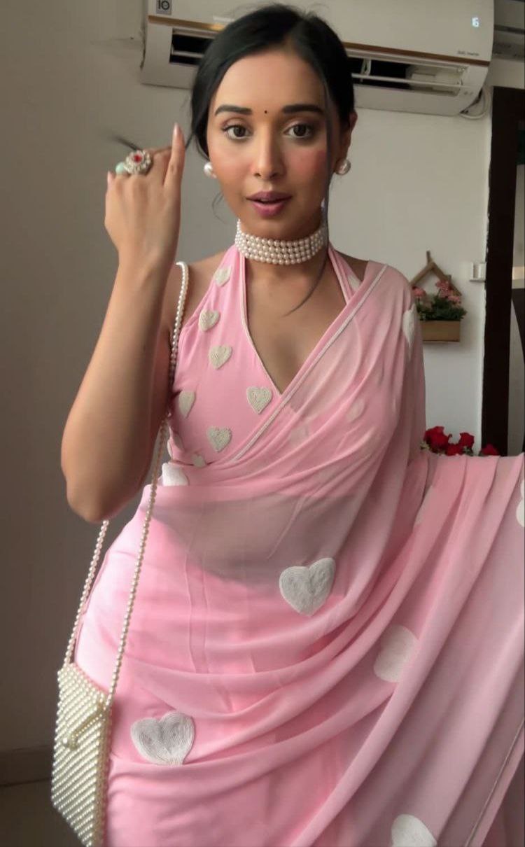 Preety Premium Georgette Baby Pink Ready To Wear Saree.