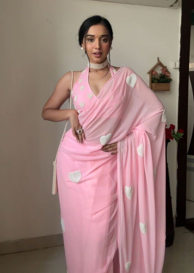 Preety Premium Georgette Baby Pink Ready To Wear Saree.