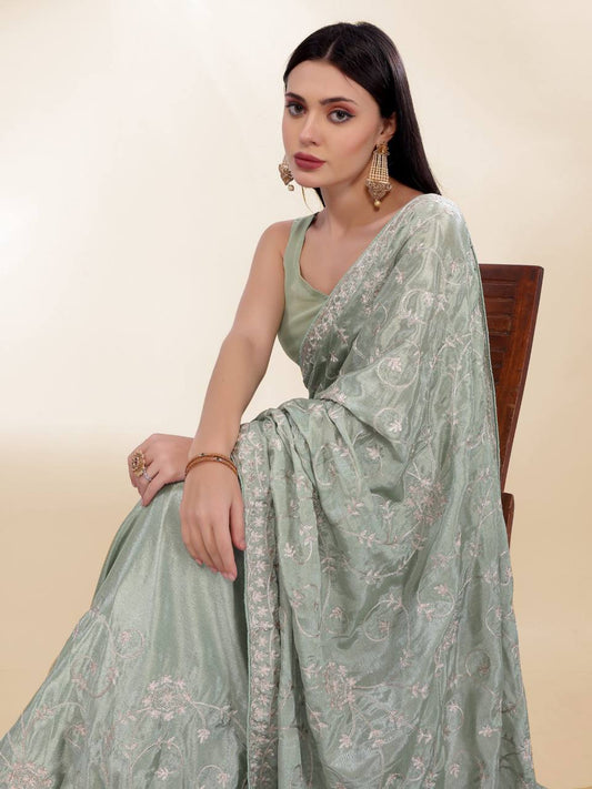 Party Wear Special Chinon Silk Saree Collection.