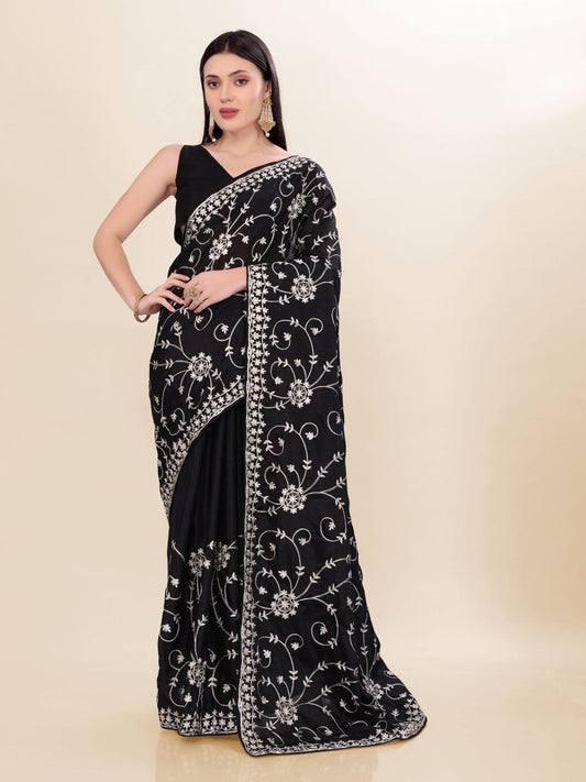 Latest New Black Chinon Silk Saree Collection.