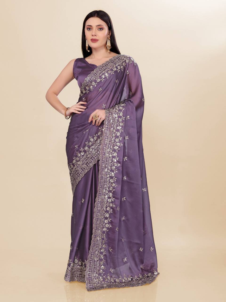Party Wear New Chinin Silk Saree Collection.