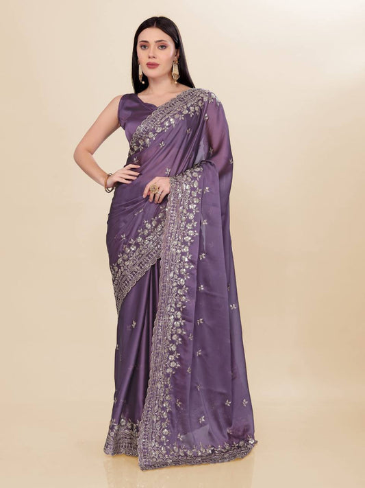 Party Wear New Chinin Silk Saree Collection.