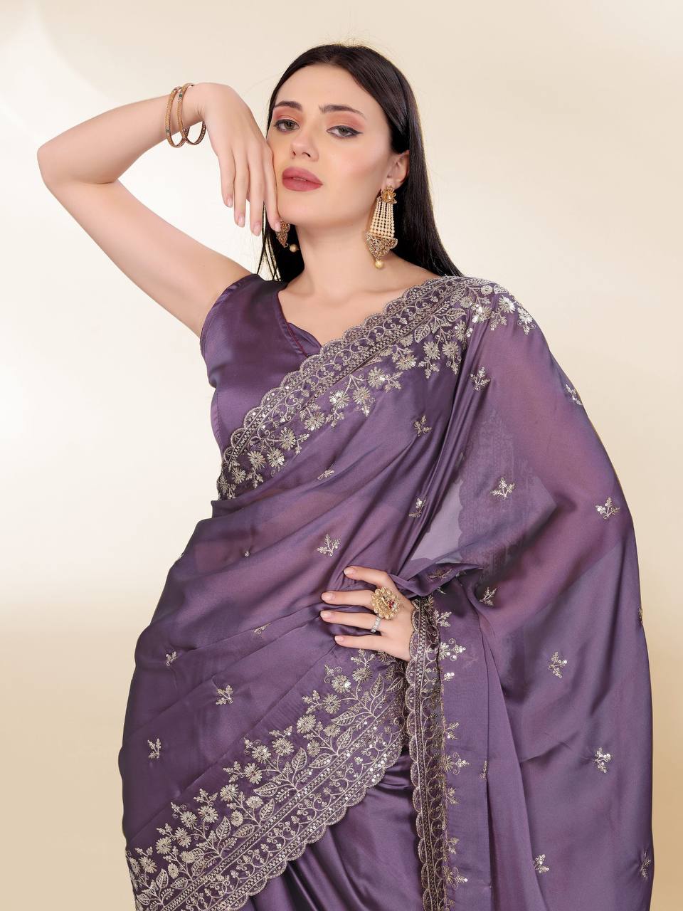 Party Wear New Chinin Silk Saree Collection.