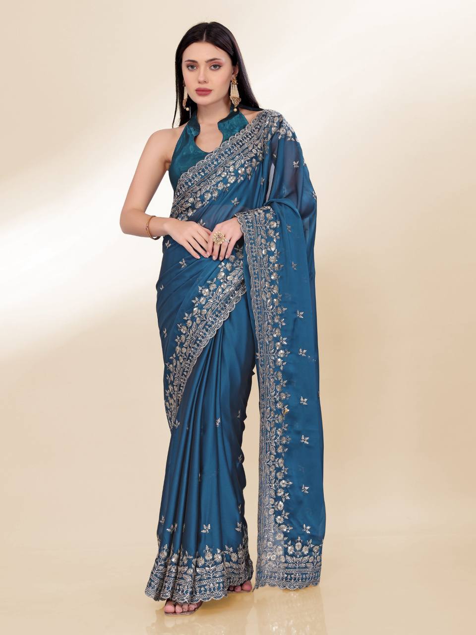 Beautiful Designer Chinon Silk Saree Collection.