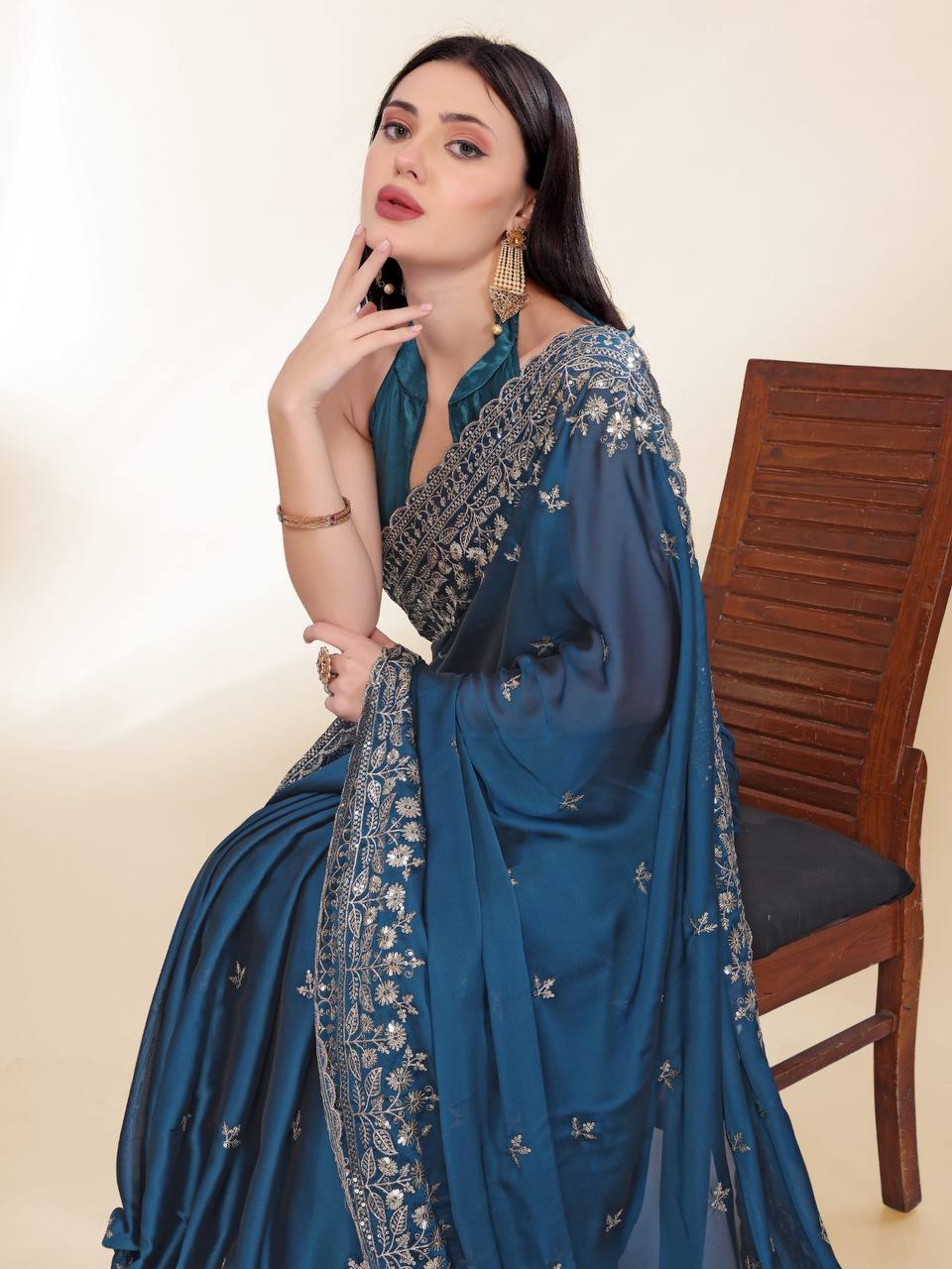 Beautiful Designer Chinon Silk Saree Collection.