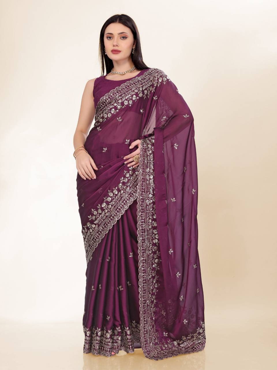 Amazing Wedding Wear Special Chinon Silk Saree Collection.