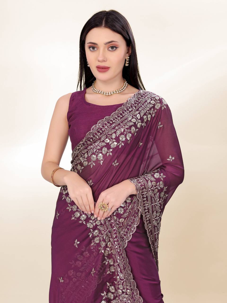 Amazing Wedding Wear Special Chinon Silk Saree Collection.