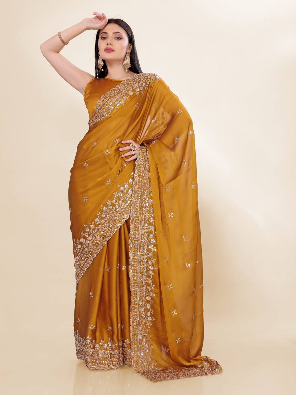 Adorable Latest Designer Chinon Silk Saree Collection.