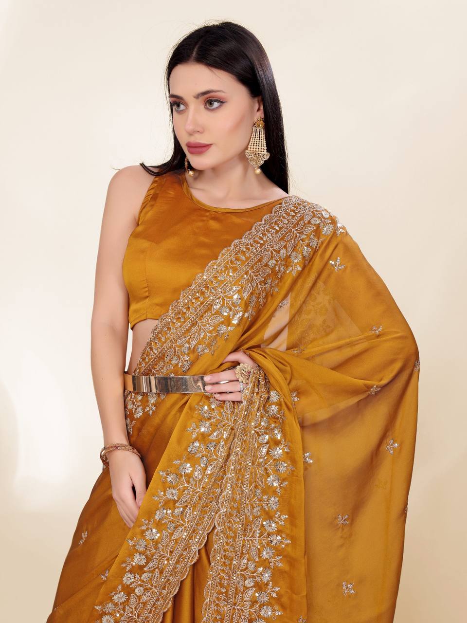 Adorable Latest Designer Chinon Silk Saree Collection.