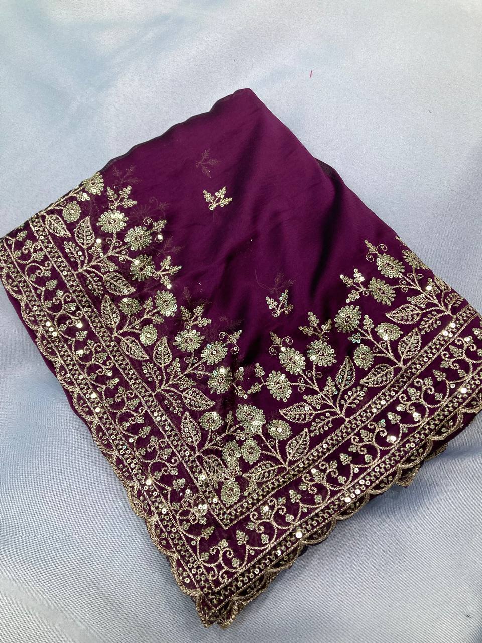 Amazing Wedding Wear Special Chinon Silk Saree Collection.