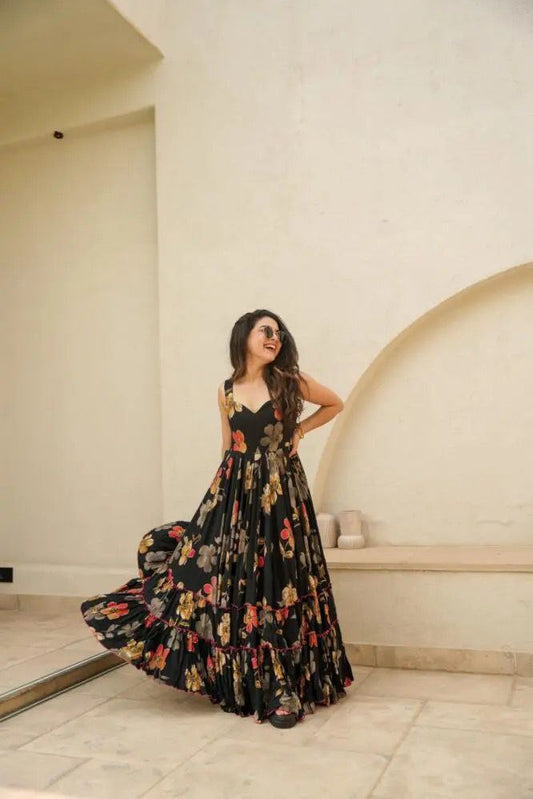 Party Wear Special Pure Jimmy Organza Silk Black Gown Collection.