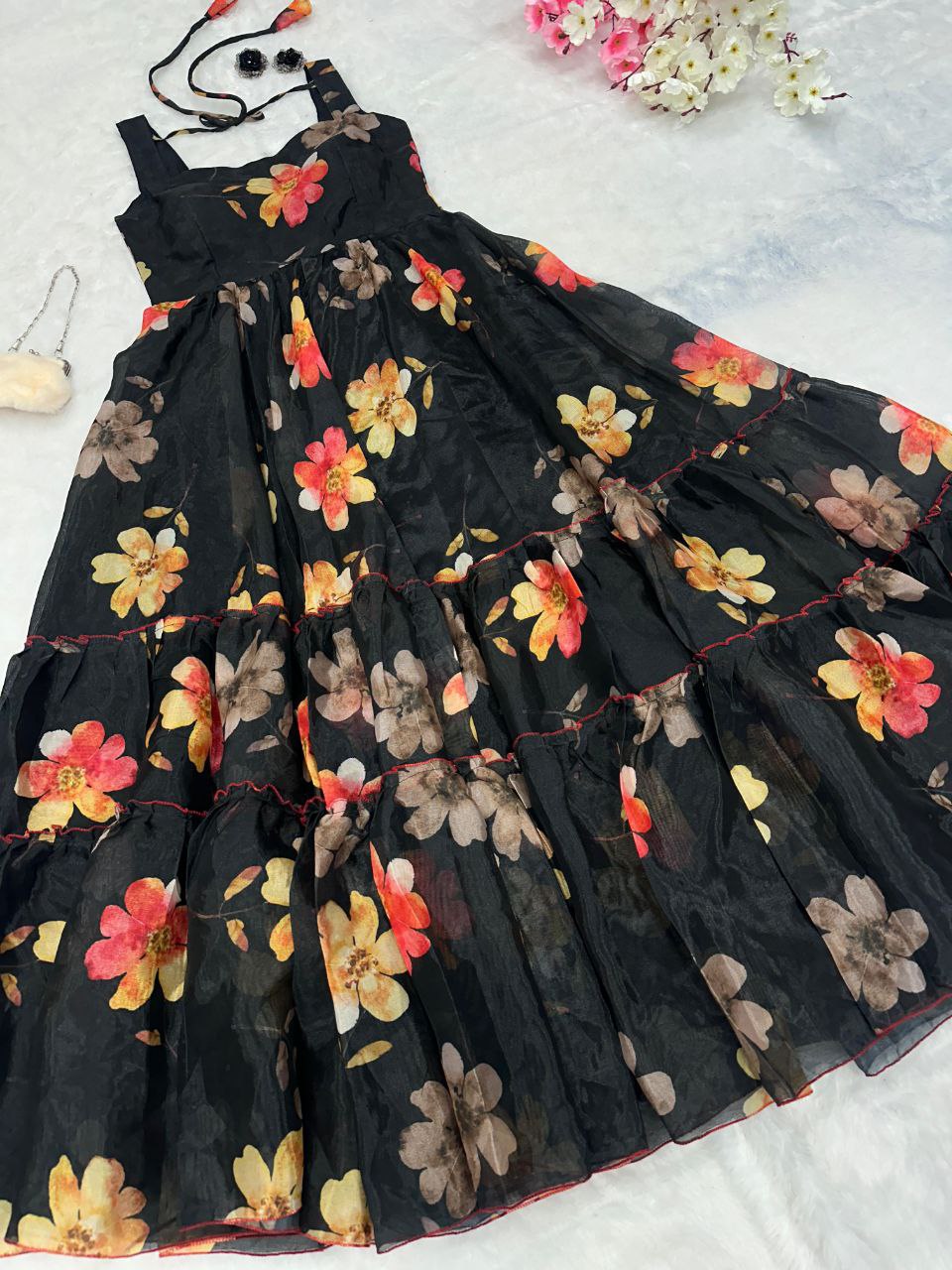 Party Wear Special Pure Jimmy Organza Silk Black Gown Collection.