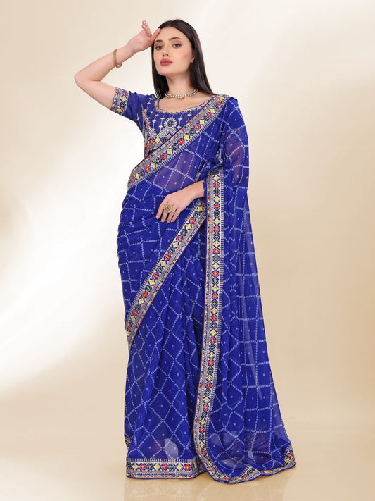 Beautiful Blue Bandhni Saree Collection.