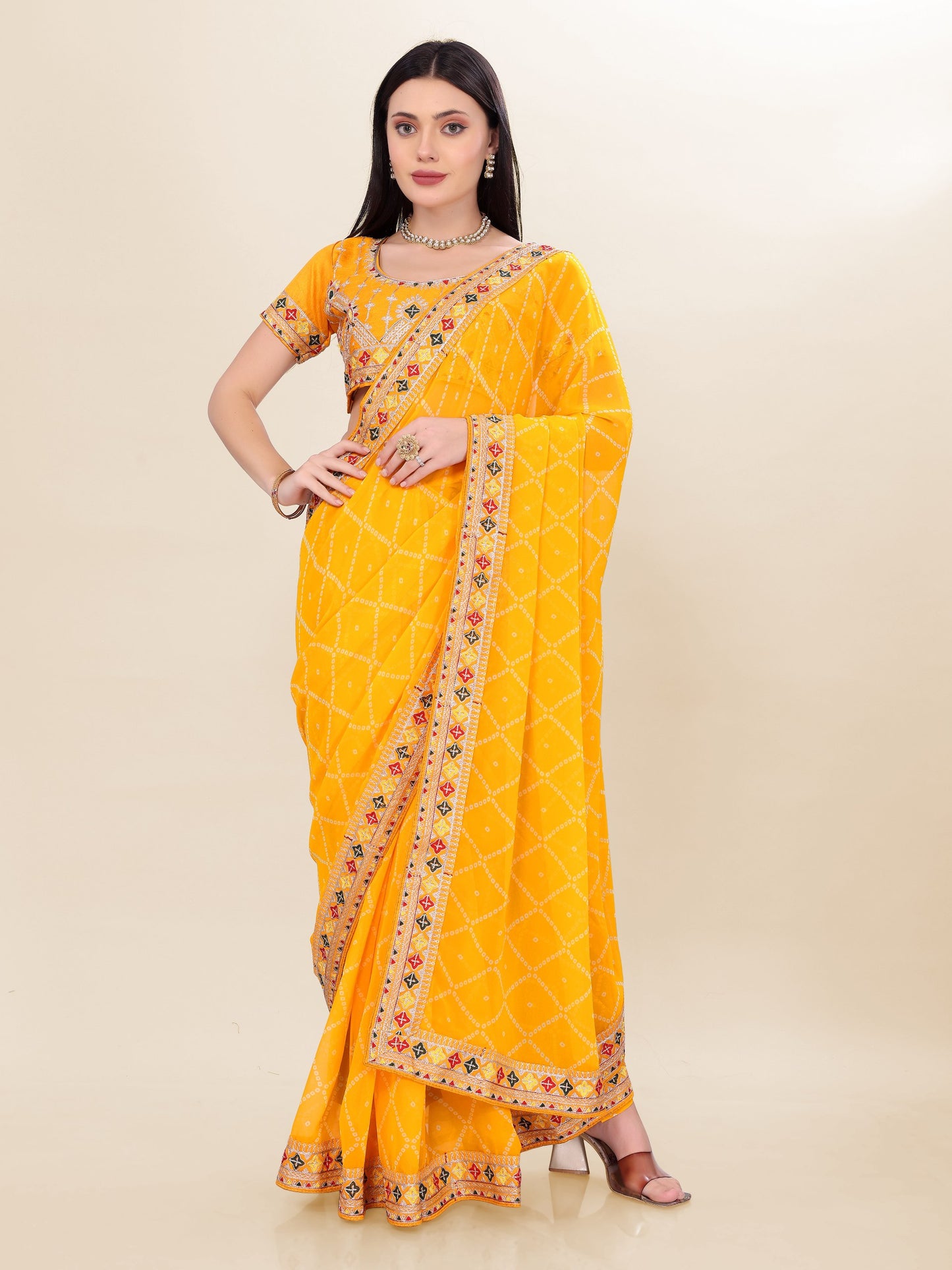 Haldi Function Special Yellow Bandhni Saree Collection.