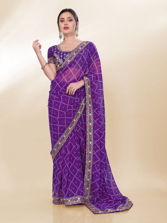 New Designer Purple Bandhni Saree Collection.