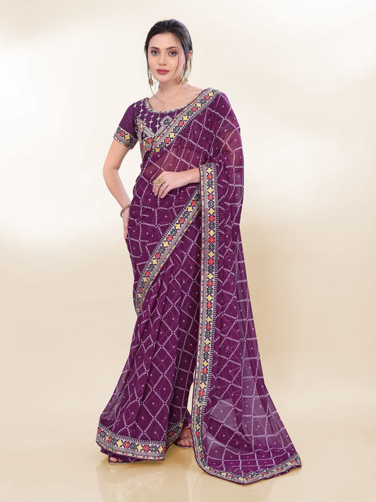 Latest Designer Traditional Wear Special Wine Bandhni Saree Collection.