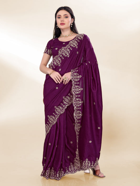 Most Pretty Chinon Silk Purple Saree Collection.