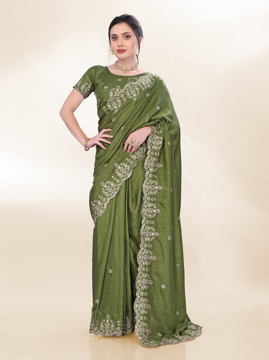 Mehndi Function Special New Chinon Silk Saree Collection.