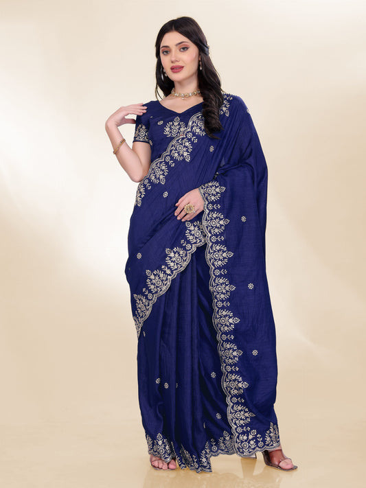 Beautiful Blue Designer Chinon Silk Saree Collection.
