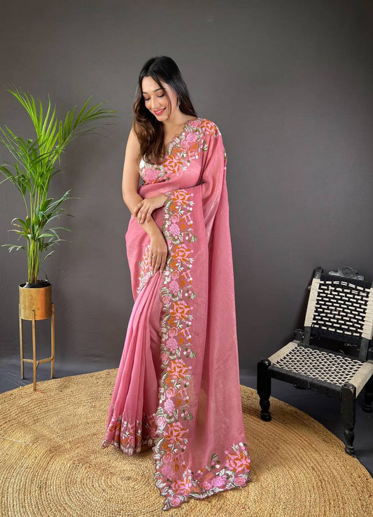 Adorable Designer Party Wear Special Pink Saree Collection.