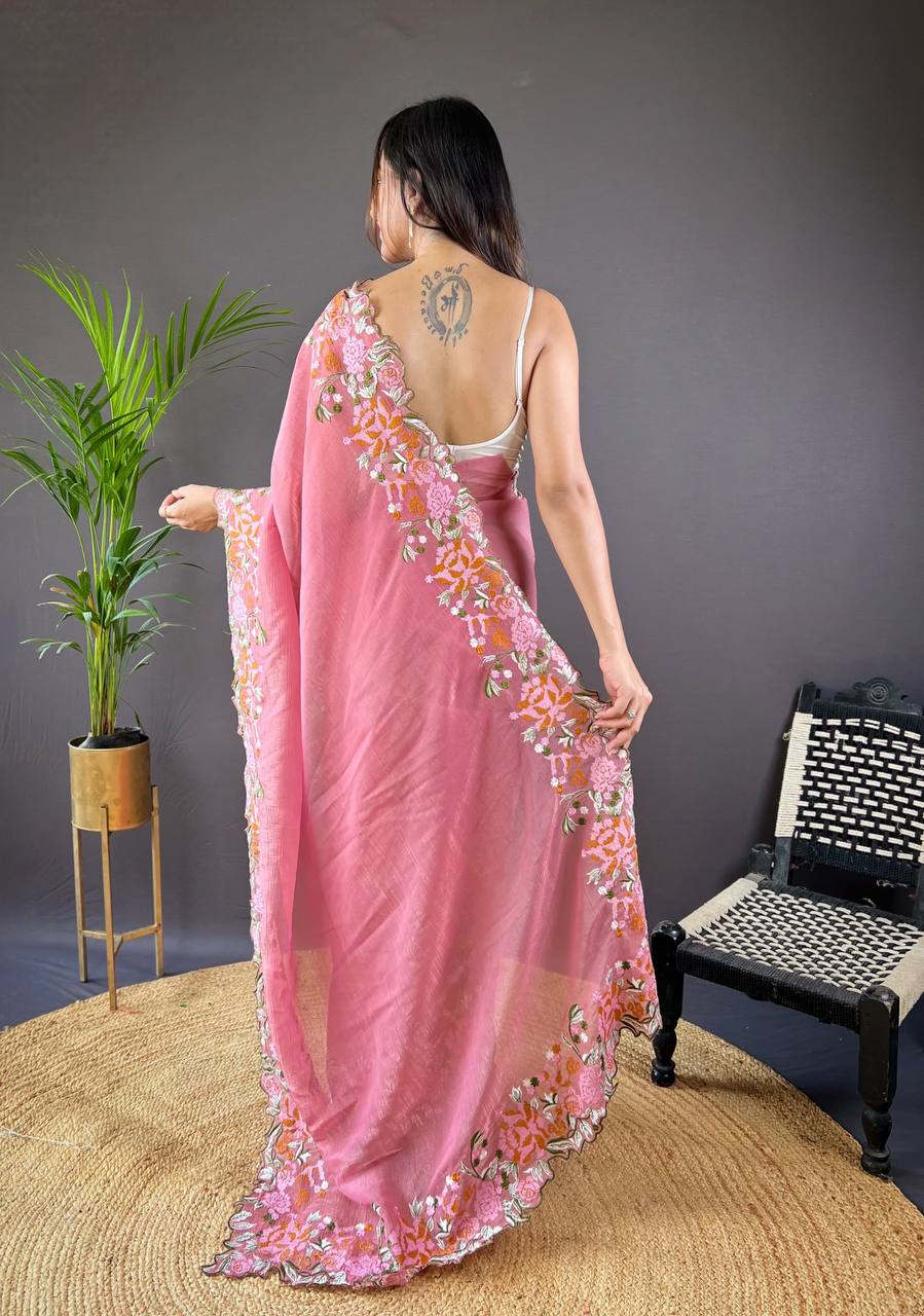 Adorable Designer Party Wear Special Pink Saree Collection.