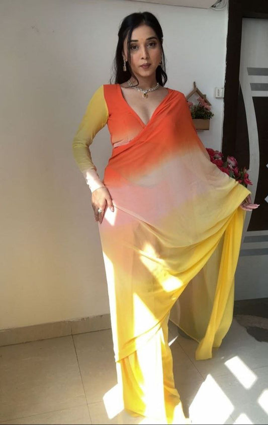 Designer Preety Shaded Colourd Ready To Wear Saree.