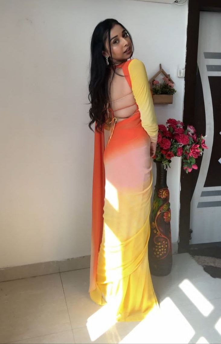 Designer Preety Shaded Colourd Ready To Wear Saree.