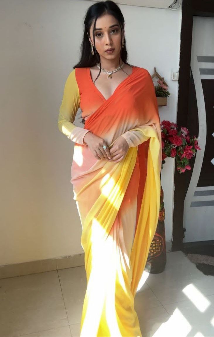 Designer Preety Shaded Colourd Ready To Wear Saree.